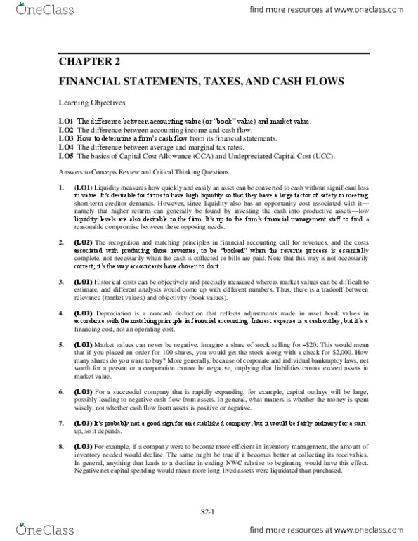 FIN 300 Chapter Notes - Chapter 2: Tax Rate, Operating Cash Flow, Cash Flow thumbnail