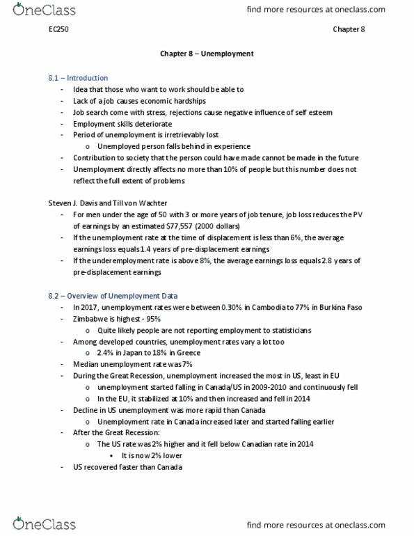 EC250 Lecture Notes - Lecture 8: Frictional Unemployment, Unemployment, Structural Unemployment thumbnail