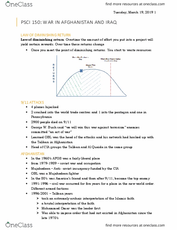 PSCI150 Lecture Notes - Lecture 11: Mohammed Omar, Mujahideen, Diminishing Returns thumbnail