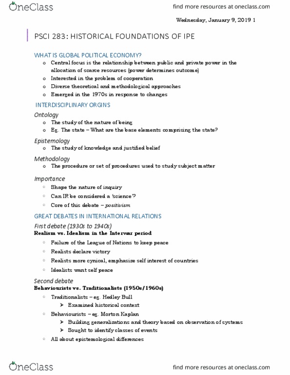 PSCI283 Lecture Notes - Lecture 2: Morton Kaplan, Hedley Bull, Hermeneutics thumbnail