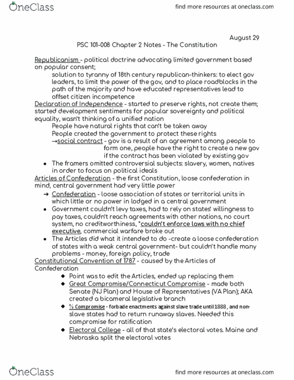 PSC 101 Lecture Notes - Lecture 2: Limited Government, Bicameralism, Signing Statement thumbnail