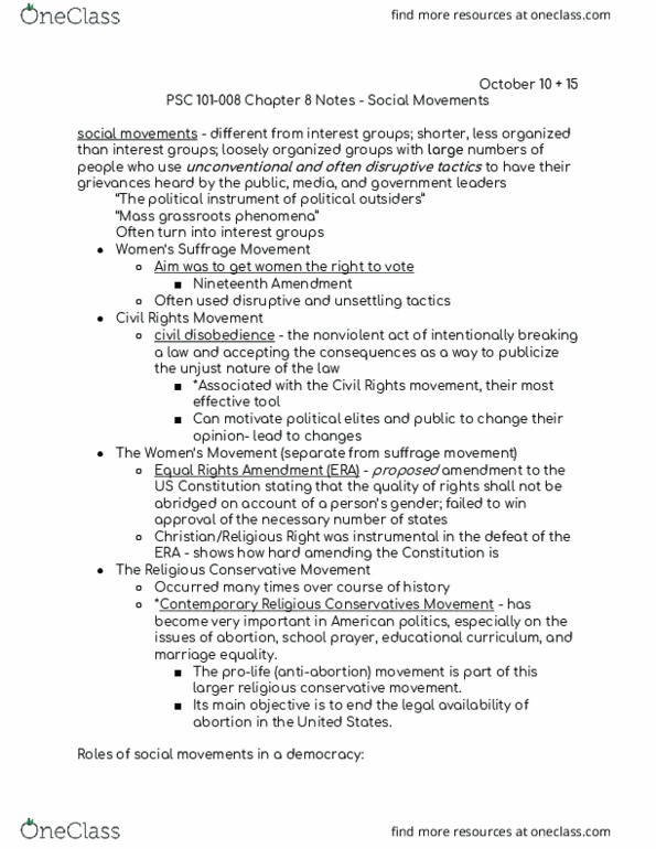 PSC 101 Lecture Notes - Lecture 8: Conservative Judaism, School Prayer, Radical Change thumbnail