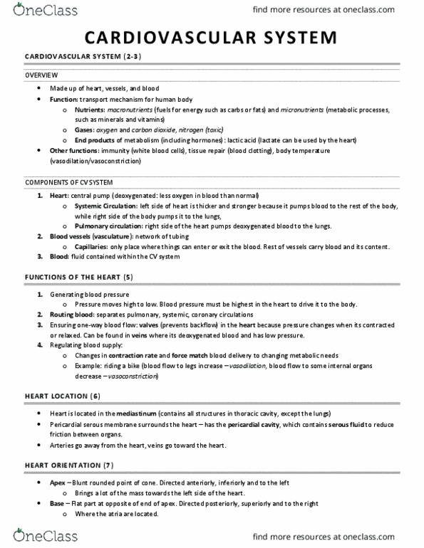 KINESIOL 2YY3 Lecture Notes - Lecture 1: Left Coronary Artery, Pericardial Fluid, Right Coronary Artery thumbnail