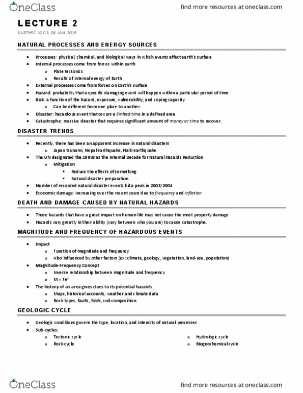 EARTHSC 2GG3 Lecture Notes - Lecture 2: Biogeochemical Cycle, Plate Tectonics, Natural Disaster thumbnail