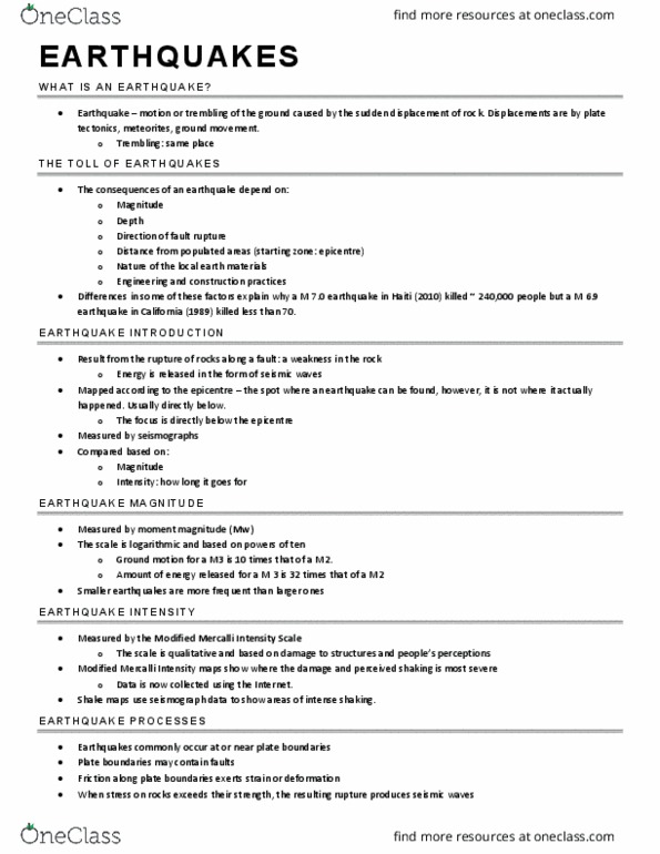 EARTHSC 2GG3 Lecture Notes - Lecture 4: Mercalli Intensity Scale, Seismometer, Waves thumbnail