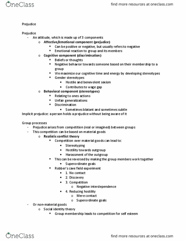 PSYCH 2C03 Lecture Notes - Lecture 4: Realistic Conflict Theory, Gender Role, Field Experiment thumbnail