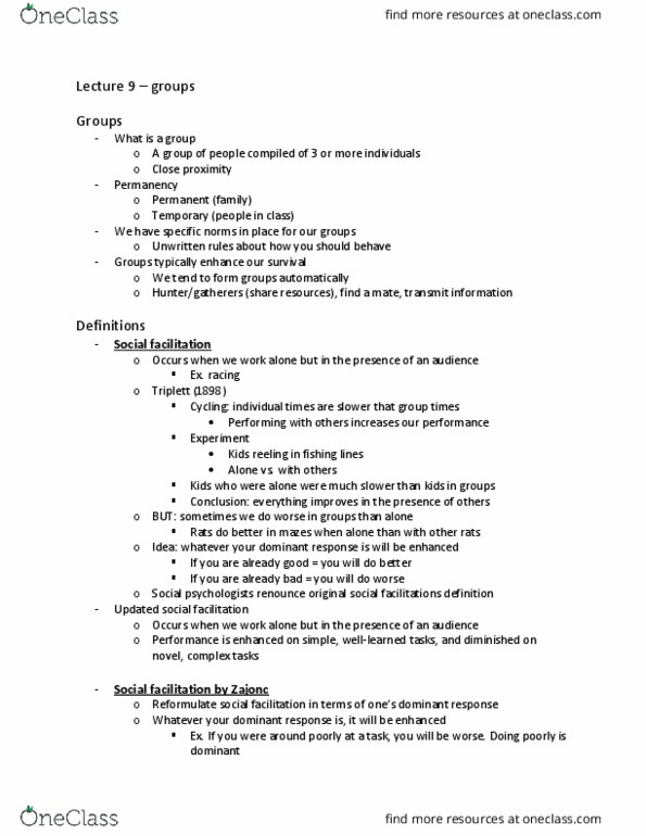 PSYCH 2C03 Lecture Notes - Lecture 9: Group Polarization, Facial Symmetry, Signify thumbnail