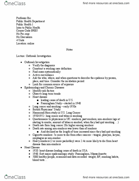 PUBHLTH 1 Lecture Notes - Lecture 7: Lung Cancer, Gastroenteritis, Sarcoma thumbnail