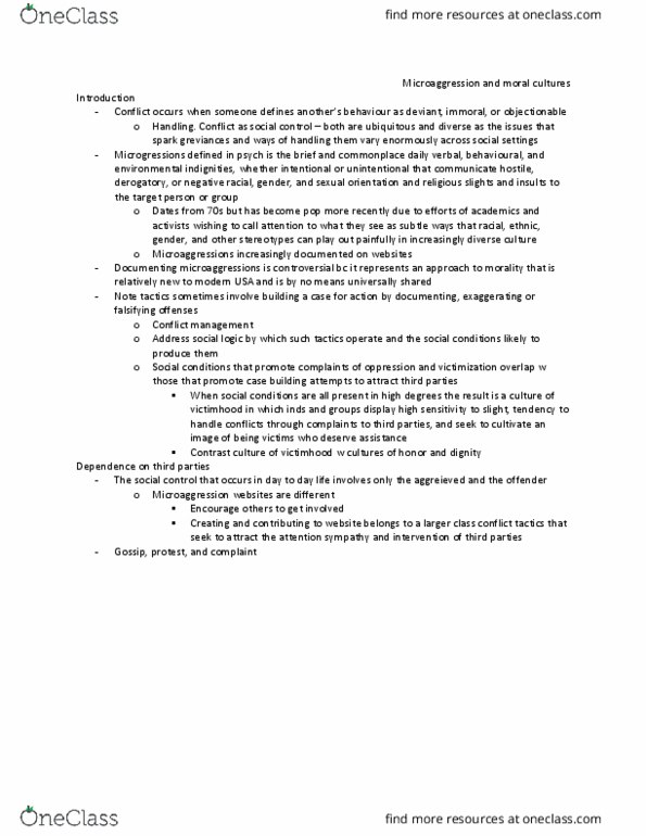 SOCIOL 4SS3 Chapter Notes - Chapter 16: Microaggression Theory, Conflict Management, Class Conflict thumbnail