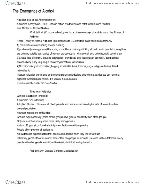SOC 311 Lecture Notes - Medicalization, Methadone, Prodrome thumbnail