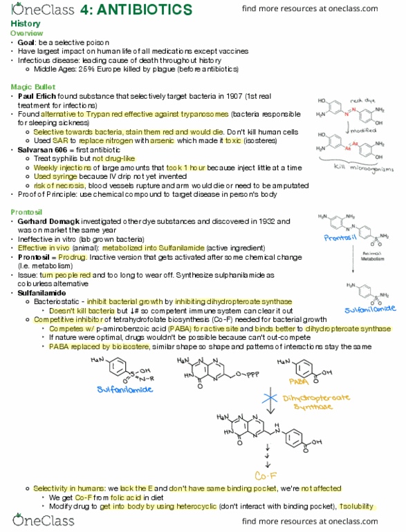 BPS 2110 Lecture Notes - Lecture 3: Dihydropteroate Synthase, Gerhard Domagk, Paul Erlich thumbnail