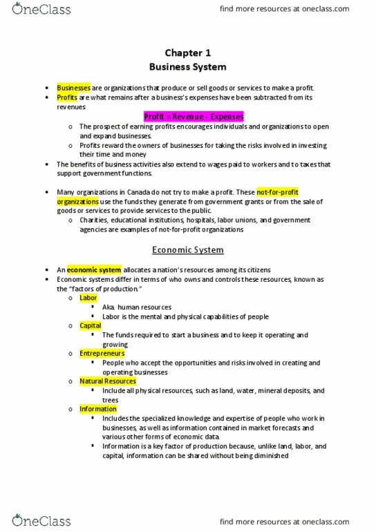 MGMT 1000 Lecture Notes - Lecture 1: Economic System, Perfect Competition, Monopolistic Competition thumbnail