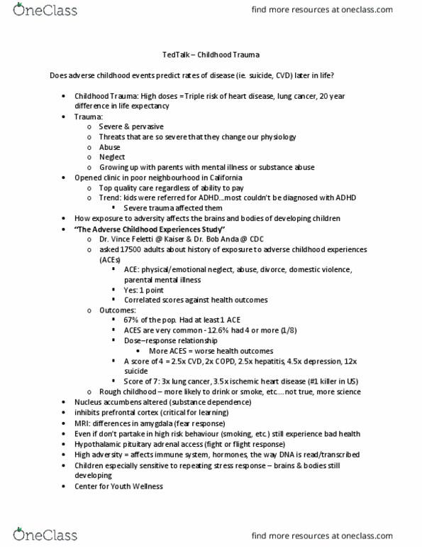 HE301 Lecture Notes - Lecture 12: Adverse Childhood Experiences Study, Coronary Artery Disease, Nucleus Accumbens thumbnail