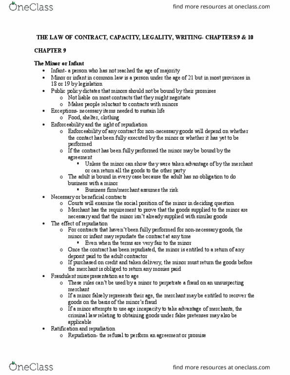 Management and Organizational Studies 2275A/B Chapter Notes - Chapter 9,10: Not Fair, Parol Evidence Rule, Ultra Vires thumbnail