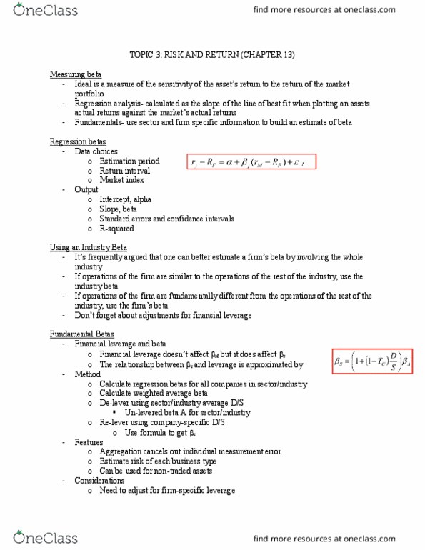 Management and Organizational Studies 3311A/B Lecture Notes - Lecture 4: Weighted Arithmetic Mean, Capital Asset Pricing Model, Capital Structure thumbnail