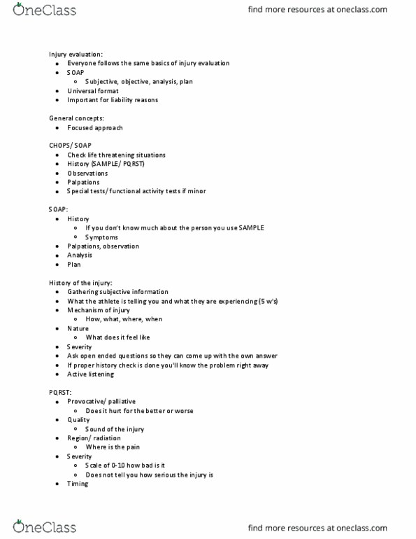 KINE 3575 Lecture Notes - Lecture 5: Five Ws, Palpation, Palliative Care thumbnail