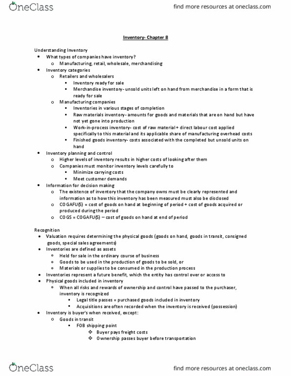 Management and Organizational Studies 3360A/B Chapter Notes - Chapter 8: Consignor, Net Income, Consignee thumbnail