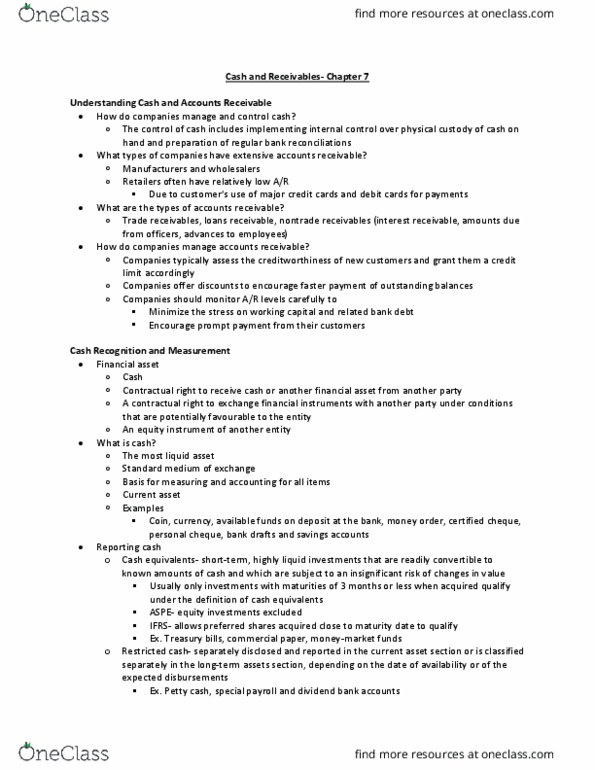 Management and Organizational Studies 3360A/B Chapter Notes - Chapter 7: Certified Check, Petty Cash, Cash Cash thumbnail