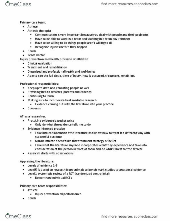 KINE 2490 Lecture Notes - Lecture 1: Randomized Controlled Trial, Injury Prevention, Systematic Review thumbnail