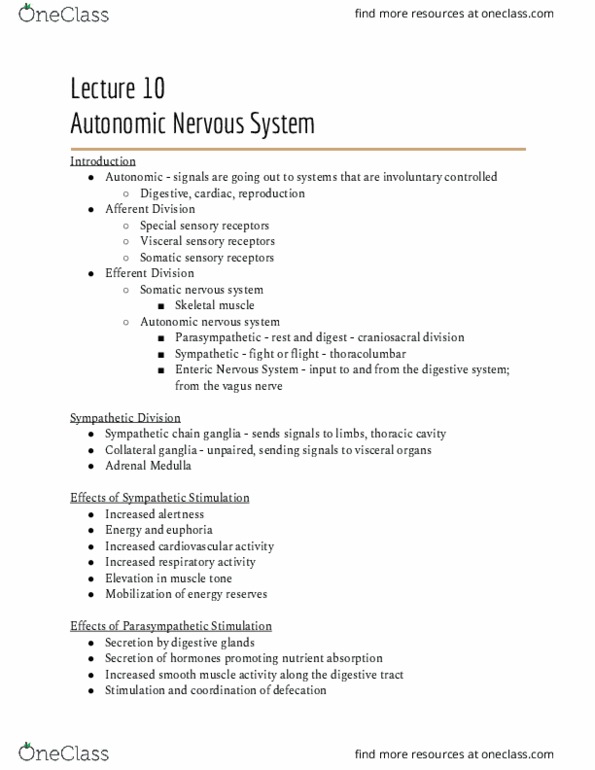 01:377:213 Lecture Notes - Lecture 10: Autonomic Nervous System, Somatic Nervous System, Vagus Nerve thumbnail