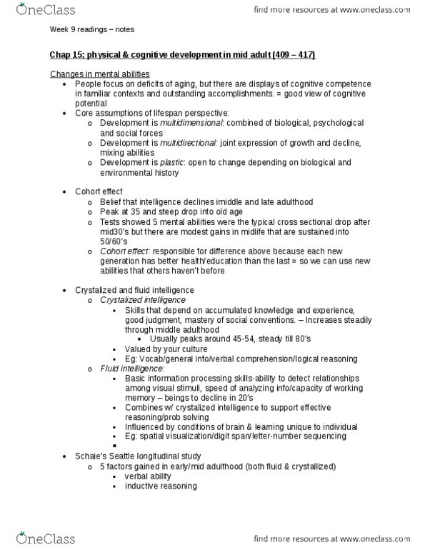 Health Sciences 2711A/B Chapter Notes -Fluid And Crystallized Intelligence, Verbal Memory, Implicit Memory thumbnail