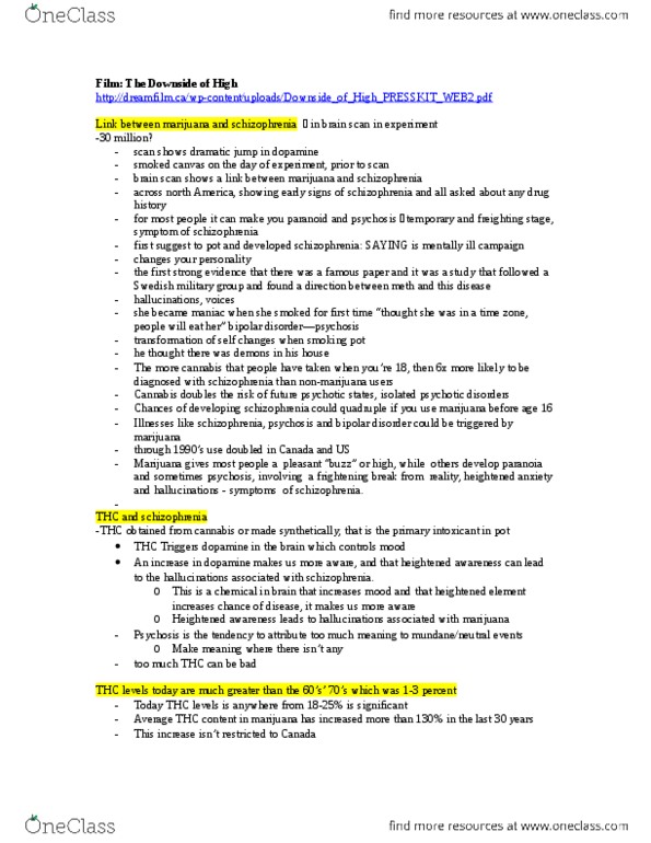 Health Sciences 2700A/B Lecture Notes - Cannabinoid, Methamphetamine, Catechol-O-Methyl Transferase thumbnail
