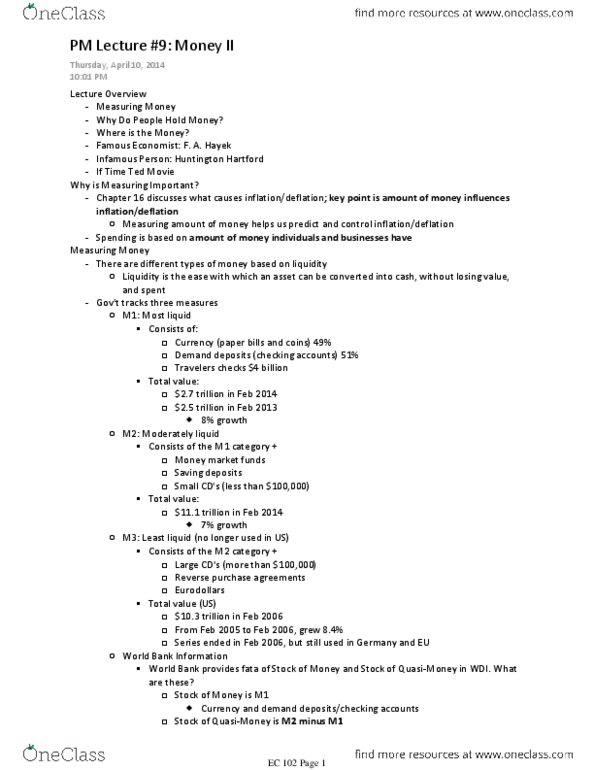 CAS EC 102 Lecture Notes - Lecture 9: Huntington Hartford, Eurodollar, Fiat Money thumbnail