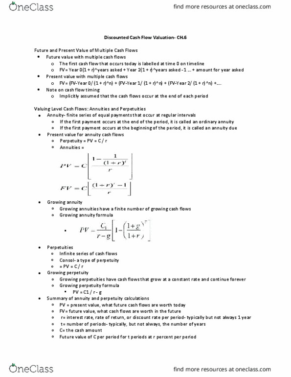Management and Organizational Studies 2310A/B Chapter Notes - Chapter 6: Annuity, Cash Flow, Compound Interest thumbnail