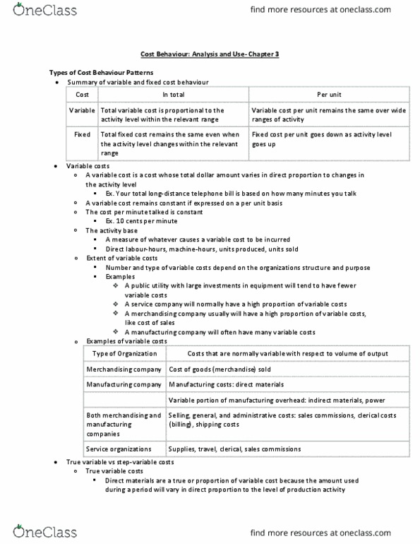 Management and Organizational Studies 3370A/B Chapter Notes - Chapter 3: Variable Cost, Fixed Cost, Dependent And Independent Variables thumbnail