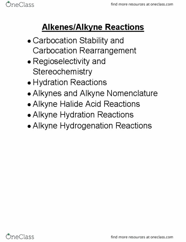 CHE 8A Lecture Notes - Lecture 14: Alkyne, Regioselectivity, Hydrogenation thumbnail