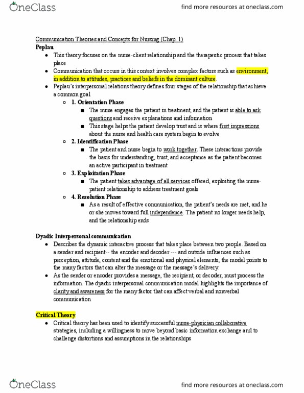 01:830:101 Lecture Notes - Lecture 13: Communication Theory, Interpersonal Communication, Nursing Process thumbnail