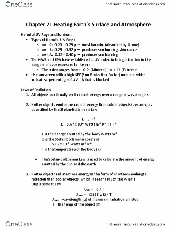 MEA 130 Chapter Notes - Chapter 2: Boltzmann Constant, Radiant Energy, Shortwave Radio thumbnail