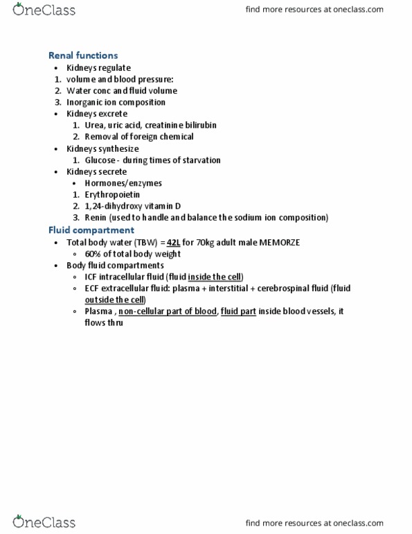 PHYSL 210 Lecture Notes - Lecture 9: Body Water, Cholecalciferol, Fluid Compartments thumbnail