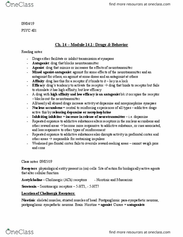 PSYC 401 Lecture Notes - Lecture 2: Nucleus Accumbens, Prefrontal Cortex, 5-Ht7 Receptor thumbnail