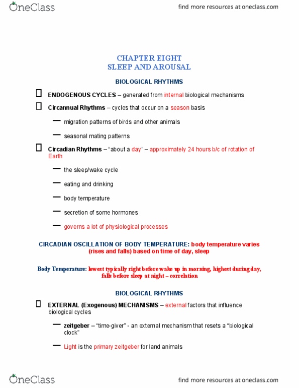PSYC 401 Lecture Notes - Lecture 9: Circadian Rhythm, Zeitgeber, Sleep Paralysis thumbnail