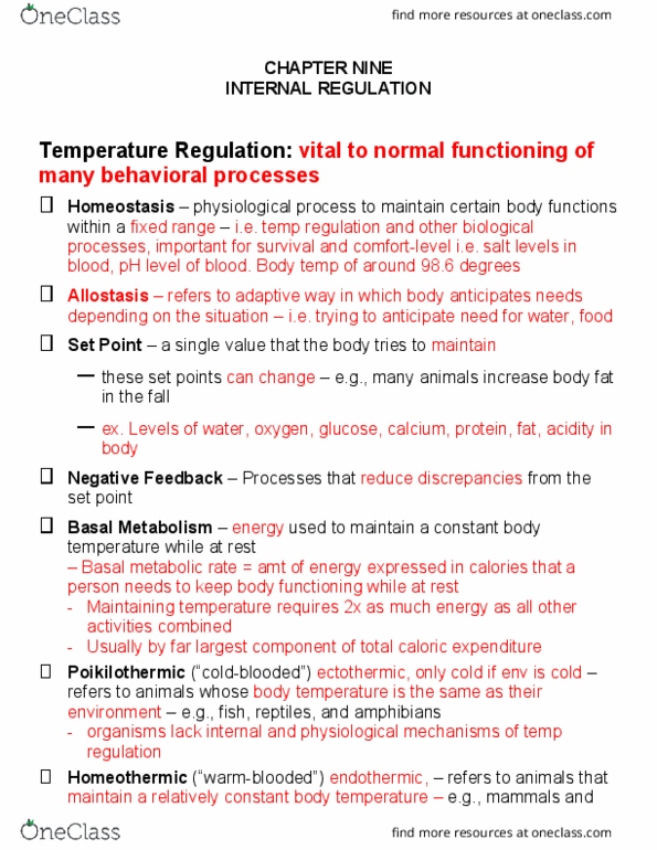 PSYC 401 Lecture Notes - Lecture 10: Basal Metabolic Rate, Poikilotherm, Allostasis thumbnail
