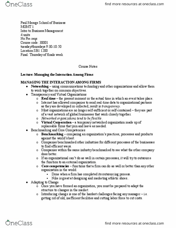 MGMT 1 Lecture Notes - Lecture 1: Merage Family, Organizational Chart thumbnail