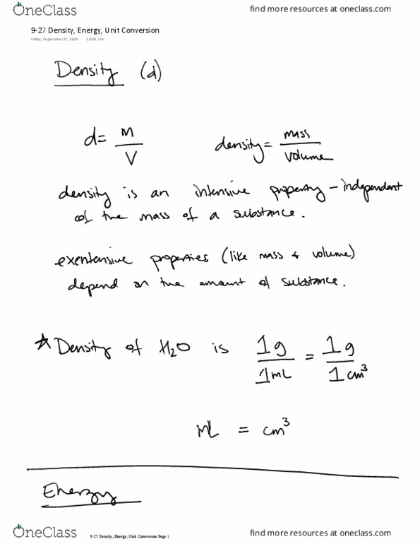 CHEM 111 Lecture 3: 9-27 Density, Energy, Unit Conversion thumbnail
