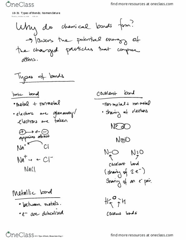 CHEM 111 Lecture 20: 10-31 Types of Bonds Nomenclature thumbnail