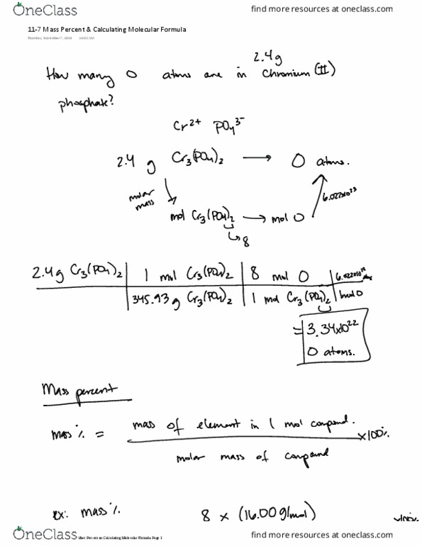 CHEM 111 Lecture 22: 11-7 Mass Percent & Calculating Molecular Formula thumbnail
