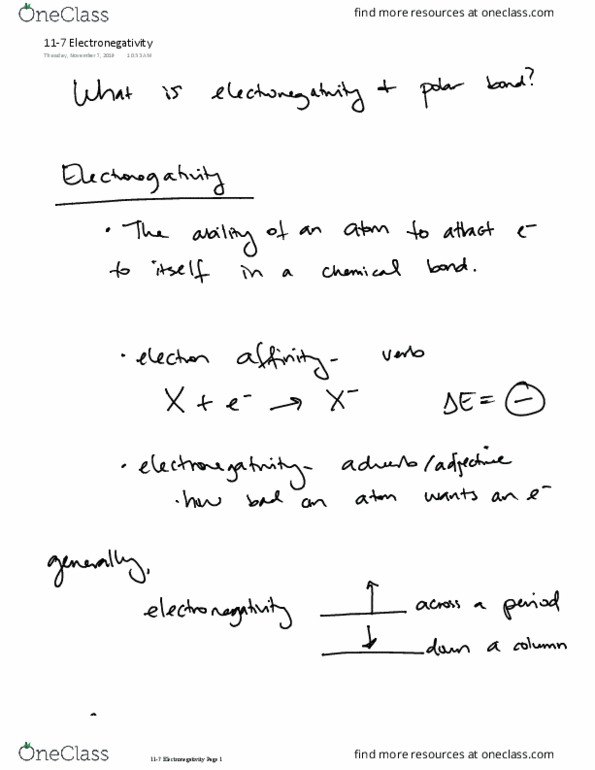 CHEM 111 Lecture 23: 11-7 Electronegativity thumbnail