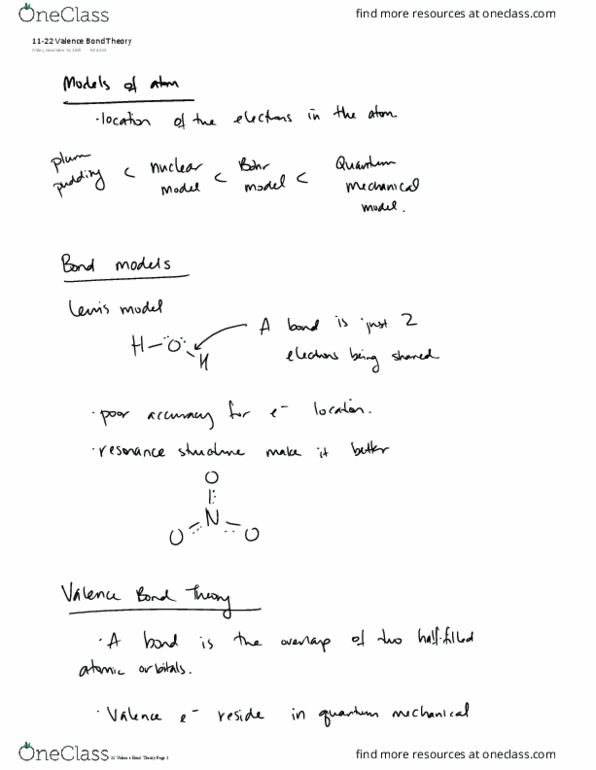 CHEM 111 Lecture Notes - Lecture 26: Valence Bond Theory thumbnail