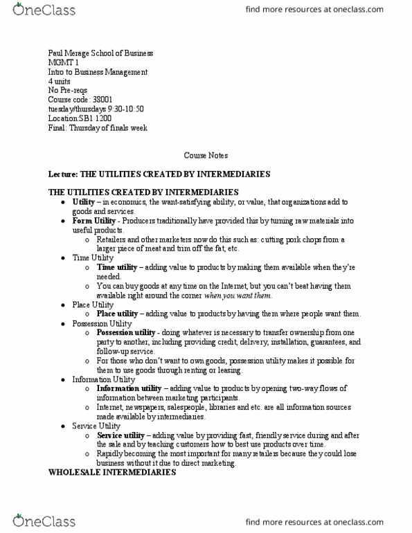 MGMT 1 Lecture Notes - Lecture 1: Merage Family, Direct Marketing thumbnail