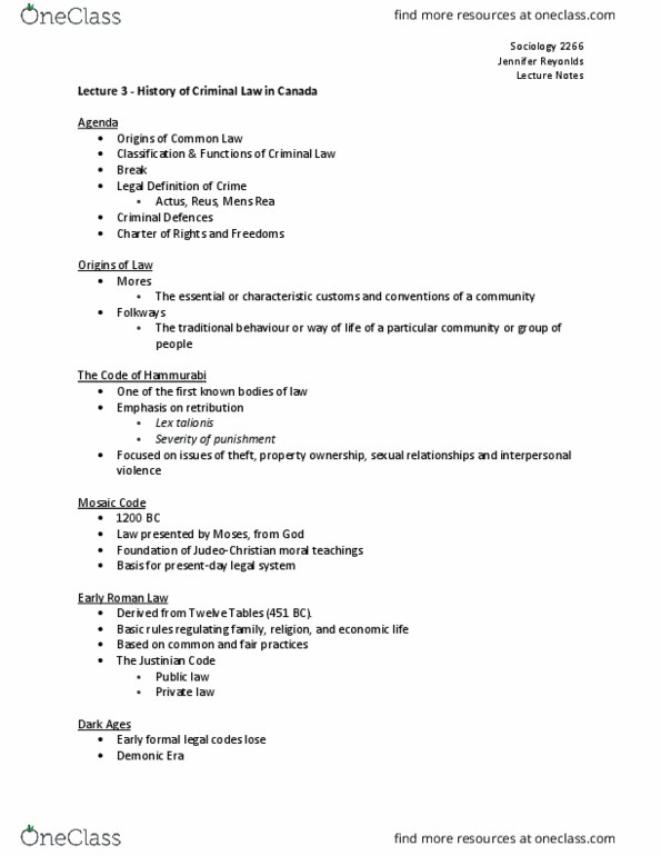 Sociology 2266A/B Lecture Notes - Lecture 3: Eye For An Eye, Twelve Tables, Private Law thumbnail