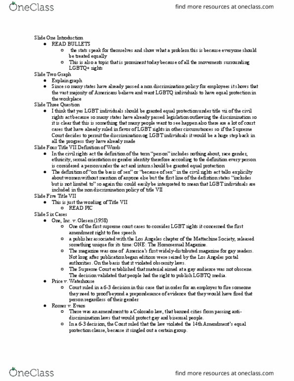 LEGAL 397W Lecture Notes - Lecture 2: Equal Protection Clause, Civil Rights Act Of 1964, Mattachine Society thumbnail