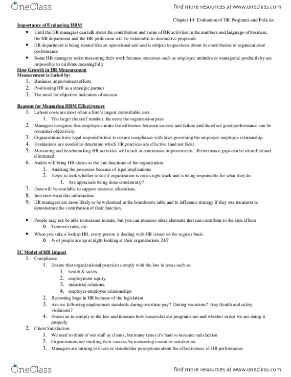 LS222 Chapter Notes - Chapter 14: Outsourcing, Absenteeism thumbnail