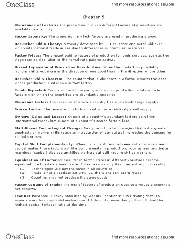 ECON231 Chapter Notes - Chapter 5: Wassily Leontief, Bertil Ohlin, Leontief Paradox thumbnail