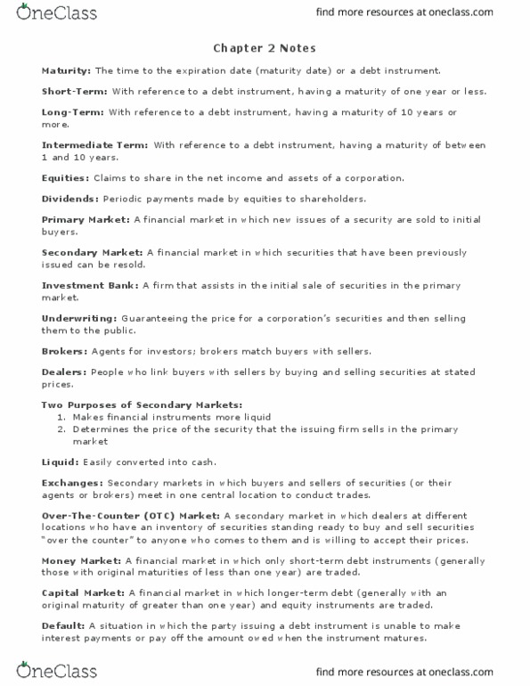 ECON206 Chapter Notes - Chapter 2: Money Market Fund, Mutual Fund, Adverse Selection thumbnail