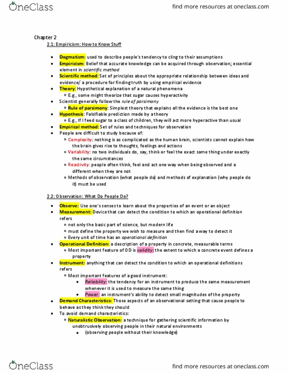 PSYC 1100 Chapter Notes - Chapter 2: Demand Characteristics, Operational Definition, Empirical Research thumbnail