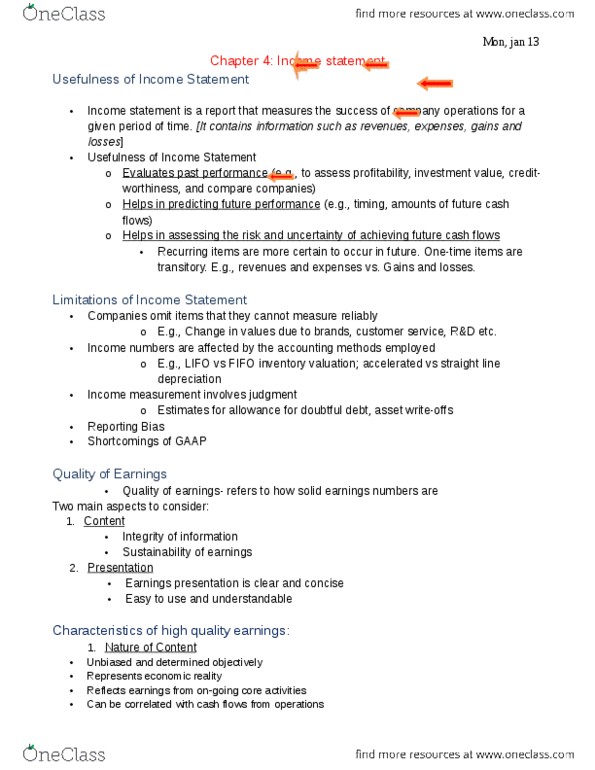 SOC100H5 Chapter Notes - Chapter 4: Comprehensive Income, Net Income, Income Statement thumbnail